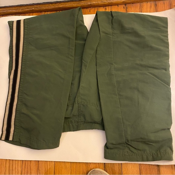 Men’s unisex Gap Y2k green nylon stripe track pants wide leg adjustable belt - Picture 9 of 16